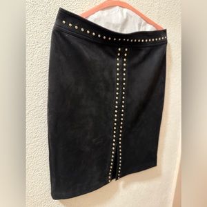 Catherine Malandrino Skirt Black Faux Leather With Gold Studs NWT Size 8